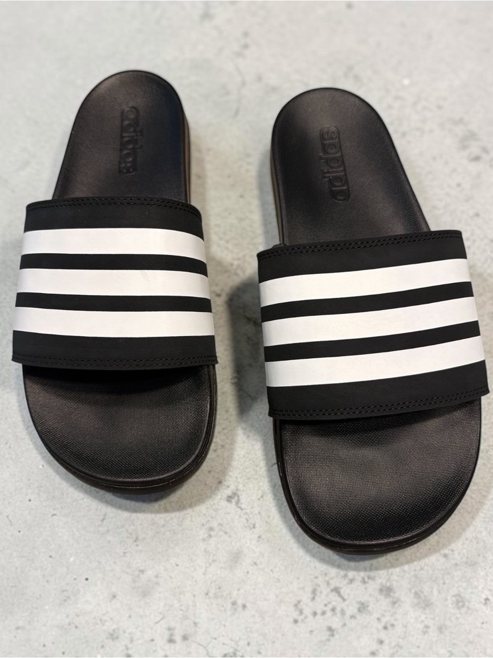 adidas Black & White Mens Slide Sandals with Triple Stripe